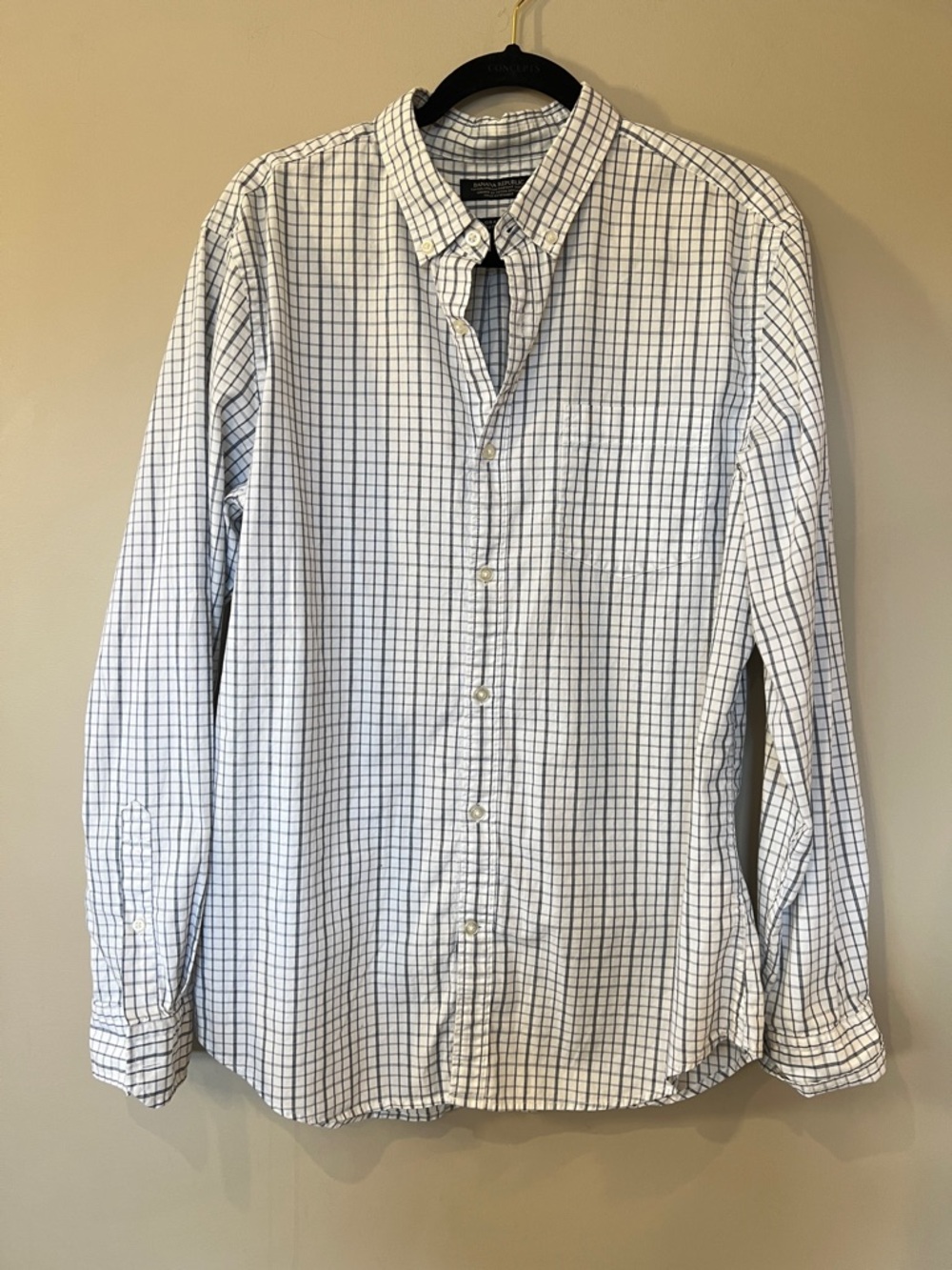 Banana Republic White Shirt with Blue Windowpane Check